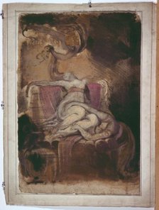 Sketch for 'Dido on the Funeral Pyre' (recto); Erotic Sketch of Man and Woman (verso), c. 1781. Creator: Henry Fuseli.