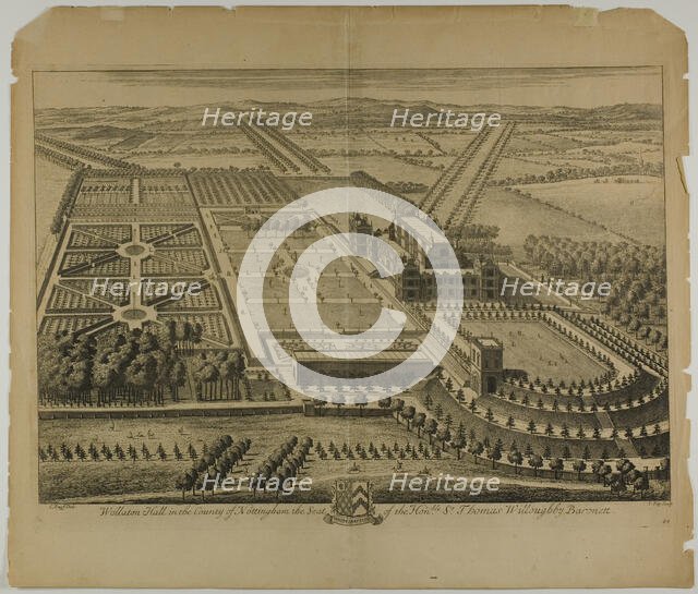 Wollaton Hall in the County of Nottingham, plate 68 from Britannia Illustrata, published 1707. Creator: Johannes Kip.