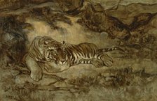 Tiger At Rest, c1850-70. Creator: Antoine-Louis Barye.