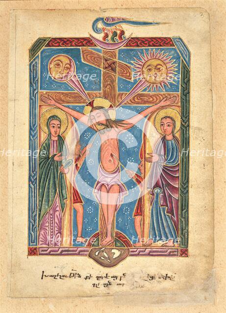Leaf from Ms. Ludwig II 7 with The Crucifixion, 1615. Creator: Mesrop of Khizan.