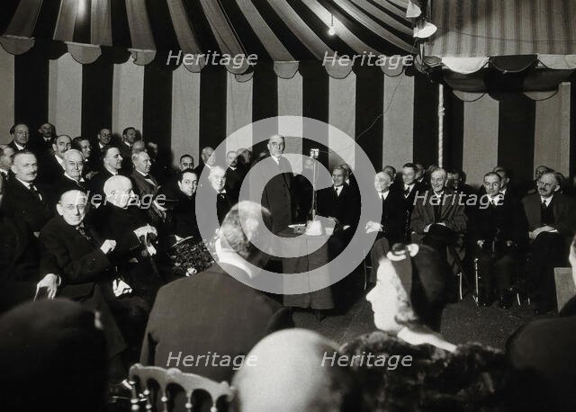 Henry Solomon Wellcome speaking at the cornerstone ceremony for the Wellcome Building, 1931. Creator: Unknown.