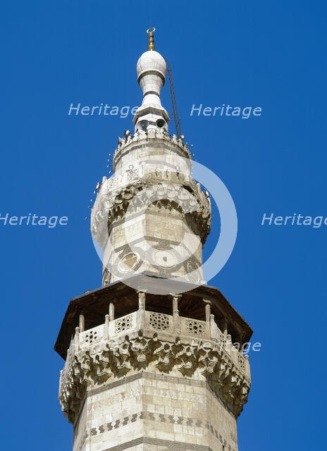 Minaret of Qait Bey, Umayyad Mosque or Great Mosque of Damascus, built in 1488, 2001. Creator: LTL.