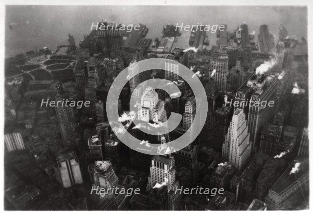 Aerial view of Manhattan, New York City, USA, from a Zeppelin, 1928 (1933). Artist: Unknown