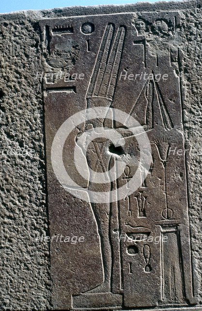 Relief showing the fertility god Min, Temple of Amun, Karnak, Egypt. Artist: Unknown