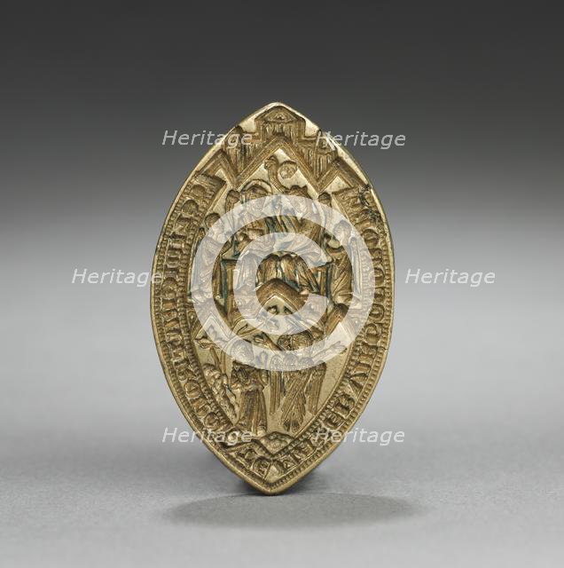 Almond-Shaped Seal: Coronation of the Virgin with a Kneeling Monk, 1300s. Creator: Unknown.