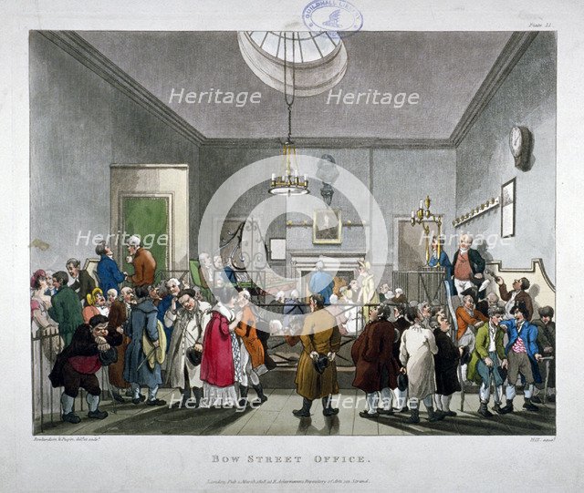 Bow Street Police Court, Westminster, London, 1808. Artist: Augustus Charles Pugin