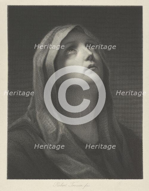 Head of the Virgin looking up to the right, after Reni, 1869. Creator: Robert Trossin.