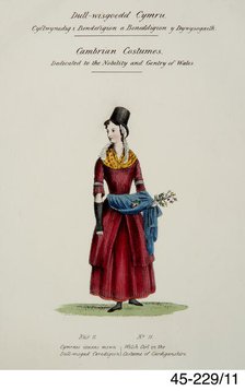 Cambrian Welsh Costume print no. 11, c1830s-1850s. Creator: Lady Llanover.