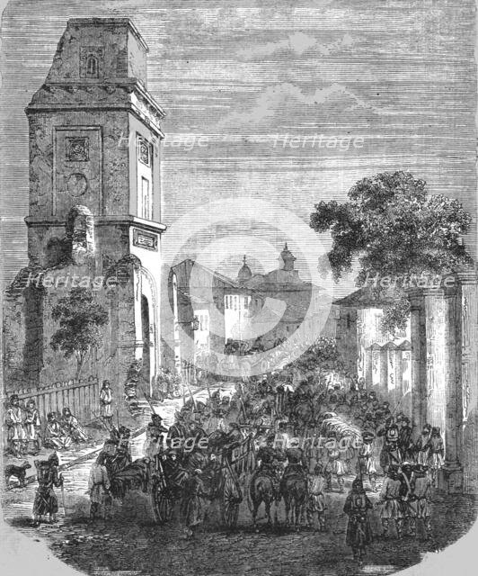 'Carrying the Wounded Russians to St George's, Bucharest', 1854. Creator: Unknown.