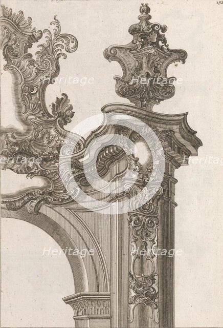 Suggestion for the Decoration of Top Right Side of Portal, Plate 4 from 'Al..., Printed ca. 1750-56. Creator: Jeremias Wachsmuth.