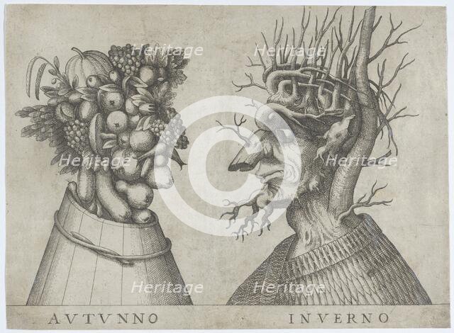 Autumn and Winter: two heads made from flora typical of those seasons, ca. 1580-1620., ca. 1580-1620 Creator: Anon.