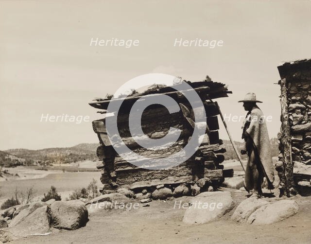 Untitled (Man with Wooden Structure, New Mexico), c.between 1920 and 1940. Creator: Guillermo Bravo.