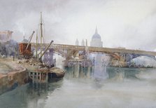 'Southwark Bridge in Course of Demolition', 1915. Artist: Richard Henry Wright