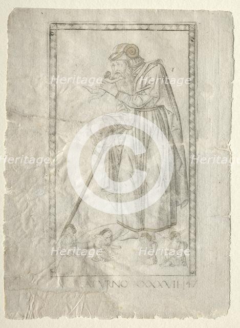 Saturn (from the Tarocchi, series A: Firmaments of the Universe, #47), before 1467. Creator: Master of the E-Series Tarocchi (Italian, 15th century).