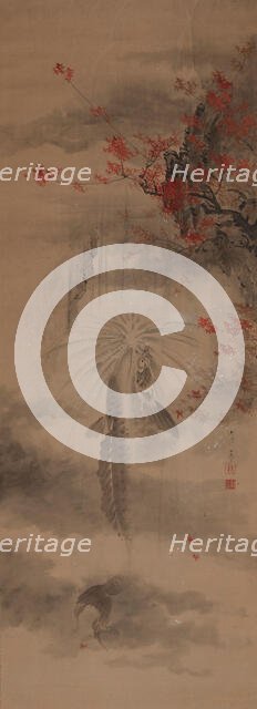 A carp climbing up a waterfall, 1870. Creator: Seitei (Shotei); Watanabe (1851-1918).