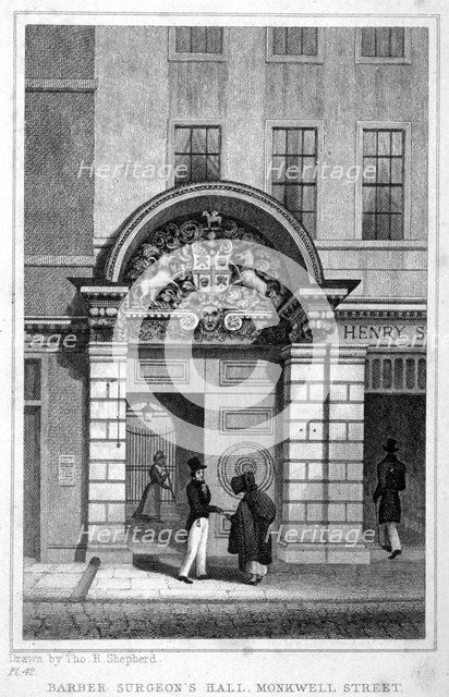 Entrance to Barber Surgeons' Hall, City of London, 1830.          Artist: John Greig
