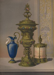 'Silver Gilt & Jewelled Vase, Porcelain Vase, Cigar Casket', 1863. Artist: Robert Dudley.