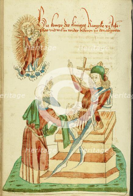 The Counsellor of King Avenir before Josaphat, who Gestures to the Virgin in Heaven, 1469. Creators: Hans Schilling, Diebolt Lauber.