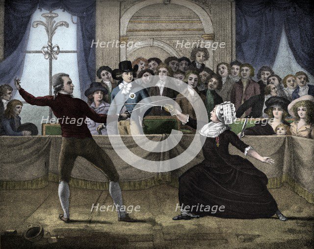 'Fencing Match Between Mademoiselle La Chevaliere D'Eon De Beaumont and Monsieur De Saint George, 17 Artist: Victor Marie Picot.