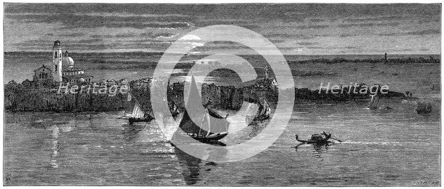 Looking out to sea from Venice, 19th century.Artist: Whymper