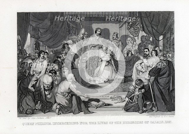 Queen Philippa Interceding for the Lives of the Burghers of Calais, 1347, 1882. Artist: Sartain, John (1808-1897)