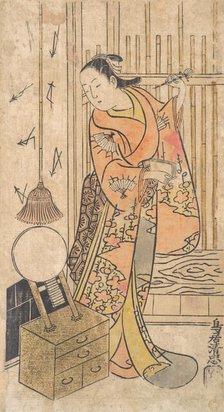 Actor as a Woman Standing by a Mirror Stand, ca. 1735. Creator: Torii Kiyotada.