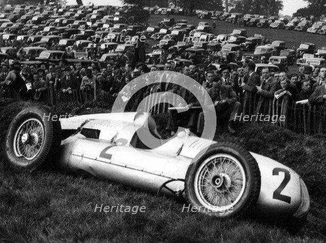 Crashed Auto Union, Donington Grand Prix, 1938. Artist: Unknown