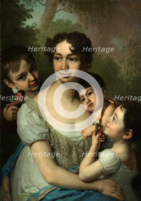 Portrait of Yelena Balashova with Children, c. 1811. Artist: Borovikovsky, Vladimir Lukich (1757-1825)