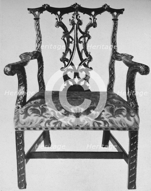 'Chinese Chippendale Elbow-Chair  with Seat in Contemporary Needlework', mid 18th century, (1928). Artist: Thomas Chippendale.