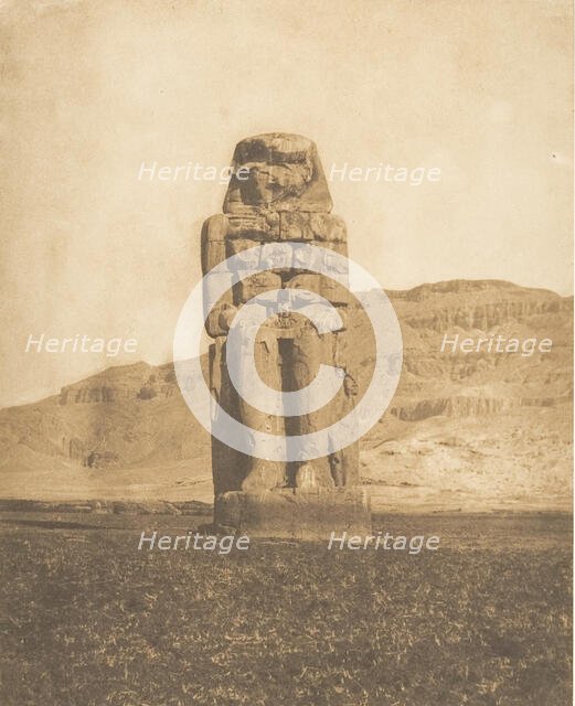 Colosse restauré d' Aménophis III, à Thèbes (Statue vocale ou Colosse de Memnon), 1849-50. Creator: Maxime du Camp.