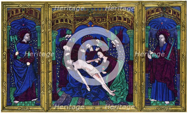 Triptych, champlevé enamel on copper, 16th century, (1931). Artist: Unknown