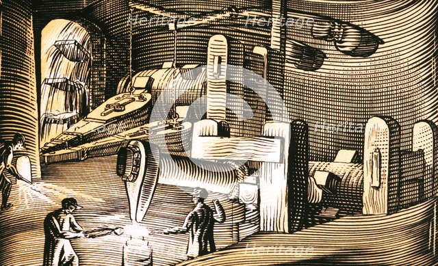 Old Forge or blacksmith producing iron and steel tools.