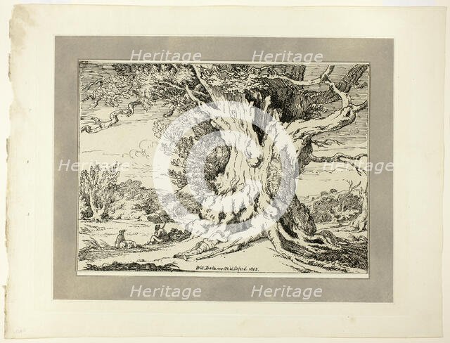 Resting, Men and Dogs Under a Big Tree, from the first issue of Specimens of..., 1802, pub 1803. Creator: William Alfred Delamotte.