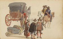 Carriage and figures in seventeenth-century clothing, c. 1846-c. 1882. Creator: Cornelis Springer.