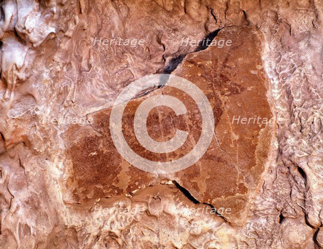 Deer lying on the right, Painted in red with spot colors. 37cms. Levantine Art, from the Canyon o…