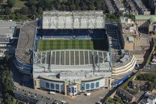 Stamford Bridge Stadium, home to Chelsea Football Club, Chelsea, London, 2021. Creator: Damian Grady.