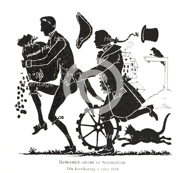 Metternich runs away with Sedlnicky. According to the cartoon from the year 1848, (1898).  Creator: Unknown.