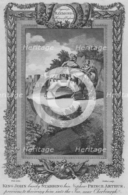 'King John basely Stabbing his Nephew Prince Arthur, previous to throwing him into the Sea', c1787. Artist: Unknown.