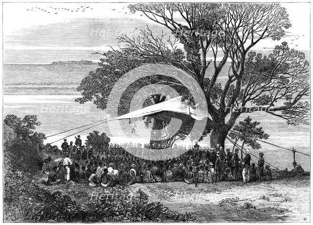 Reading the ultimatum on the banks of the Tugela, the Zulu war in the south, 1879. Artist: Unknown