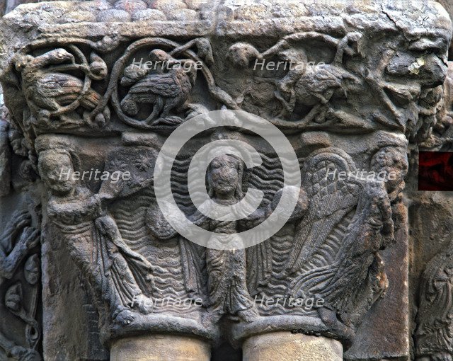 Capital of the Church of Santo Domingo de Soria, scene of Genesis, the Eternal Father separates t…