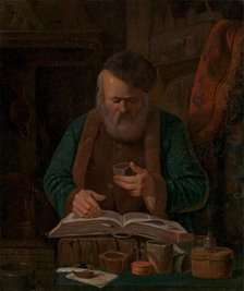 An alchemist or chemist examining a liquid, 1841. Creator: Charles-Emile Francois.