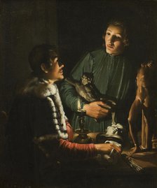 Two Sculptors at Night in Rome; Double Portrait of Francois Duquesnoy and Georg Petel, 1620-1623. Creator: Adam de Coster.