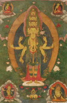 Thangka of the eleven-headed Avalokiteshvara, 19th century. Creator: Tibetan culture.