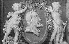 Bust of Henri IV in oval medallion with blue ground supported by two cupids, 18th century. Creator: French Painter , 18th century .