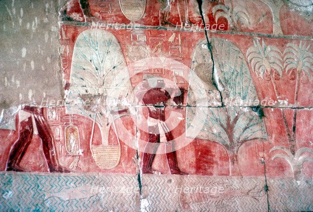 Wall painting:returning from the expedition, Temple of Queen Hatshepsut, Luxor, Egypt, c1470 BC. Artist: Unknown