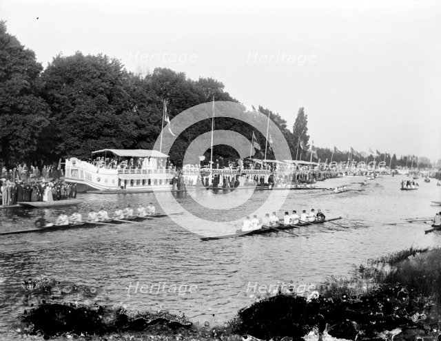 Spectators watching a boat race during Eights Week, Oxford, c1860-c1922. Artist: Henry Taunt