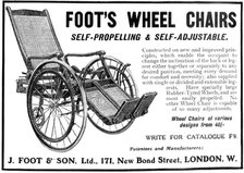 Advert for Foot's wheelchairs, 1910. Artist: Unknown