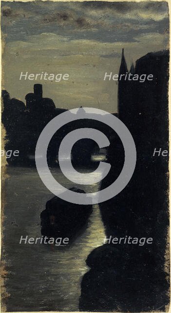 Banks of the Seine, near the courthouse, at night, c1870. Creator: Charles-Emile Cuisin.