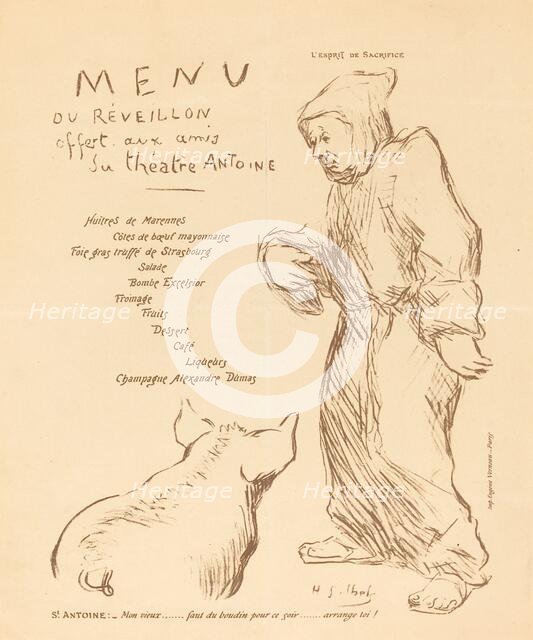 Menu du réveillon offert aux amis du Théâtre Antoine, late 1890s. Creator: Henri-Gabriel Ibels.