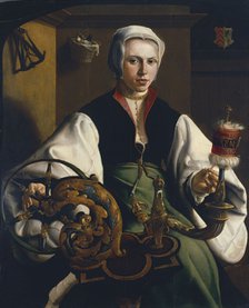 Portrait of a Lady spinning. Artist: Heemskerck, Maarten Jacobsz, van (1498-1574)